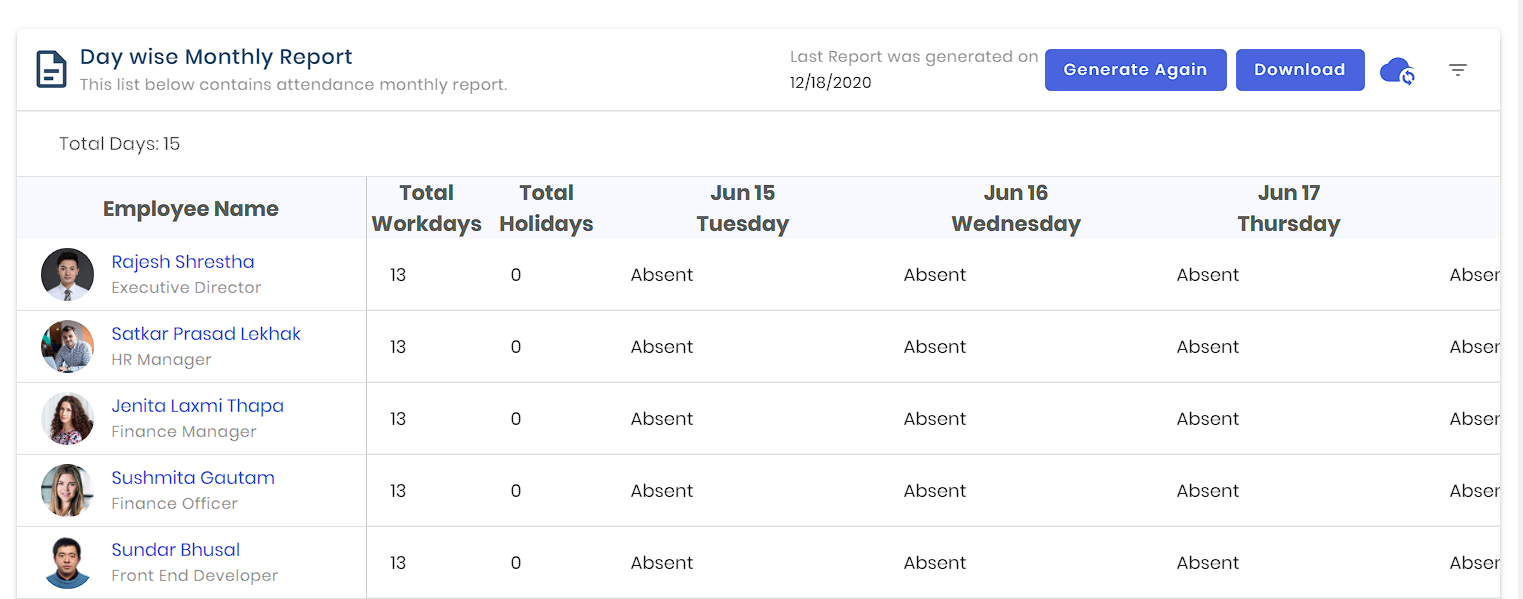 Day wise Monthly Report