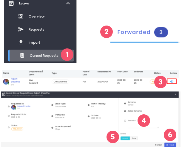 Forwarded cancel leave requests