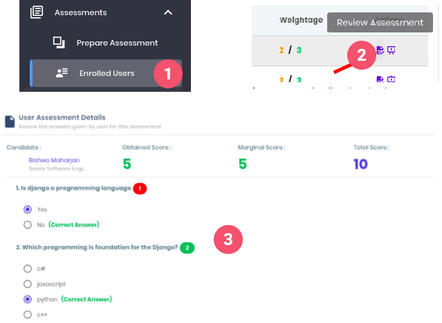 Reviewing Assessment Enrolled User