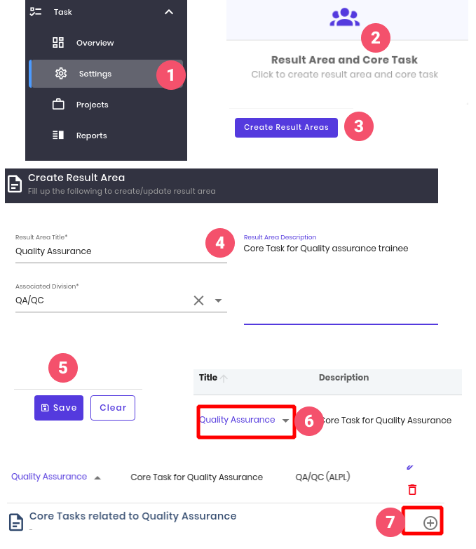 To create a Result area